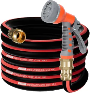 25FT 5/8" Heavy Duty Rubber Garden Hose,Durable Leakproof Hose,High Pressure Garden Leader Hose,KinkFree All-Weather Water Hose,Burst 600 PSI Outdoor Yard Lawn Flexible Car Wash Hose (25FT)