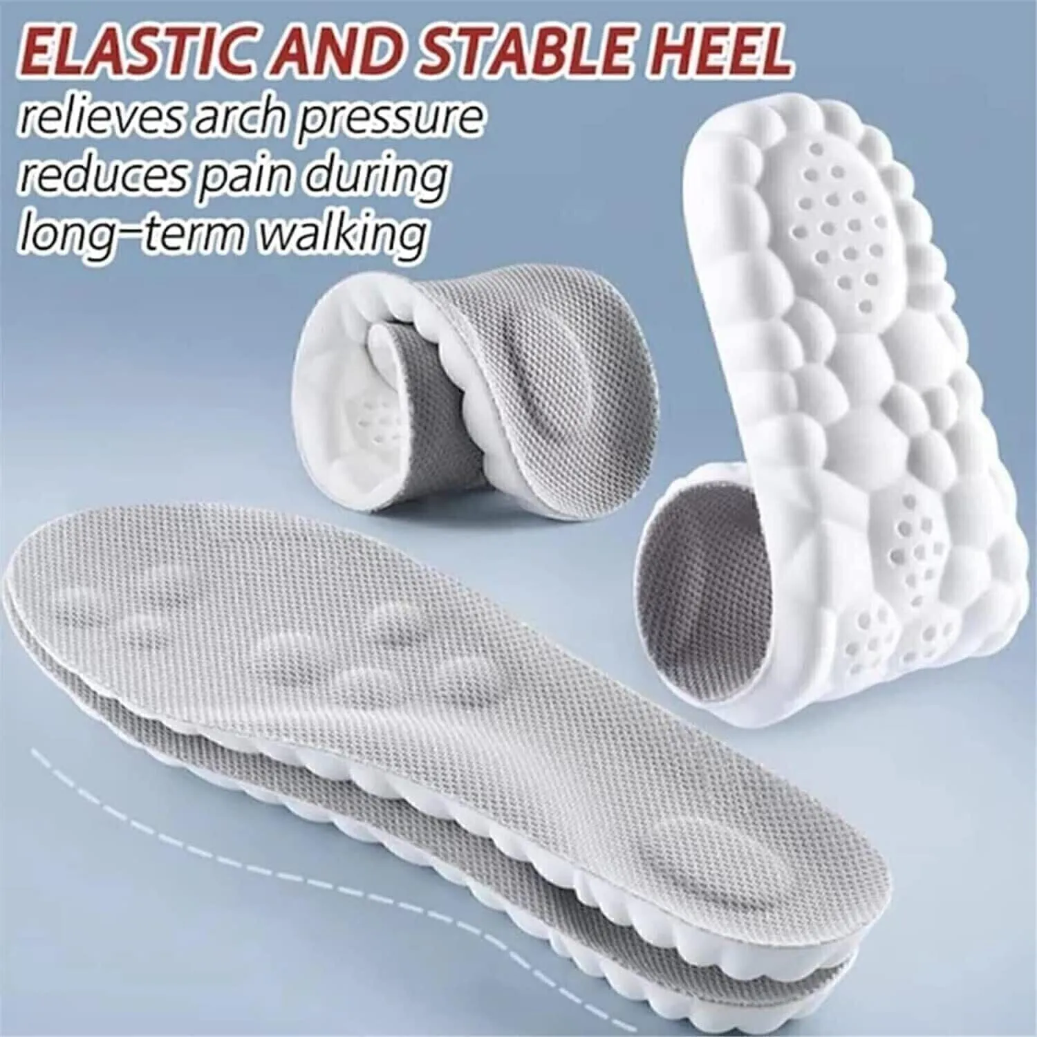 4D Cloud Technology Super Soft Comfort Insoles - U-Shape Memory Foam, Cloud Feeling, Sports Memory Foam (Gray, Men 9-10.5/Women 10.5-12)