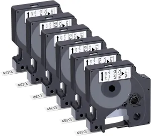 6-Pack Dymo D1 Label Tape 45013 Black on White 1/2 Inch x 23 Feet Compatible for DYMO LabelManager 160 280 210D 360D 420P Wireless PnP 220P 260P 500TS 450DUO