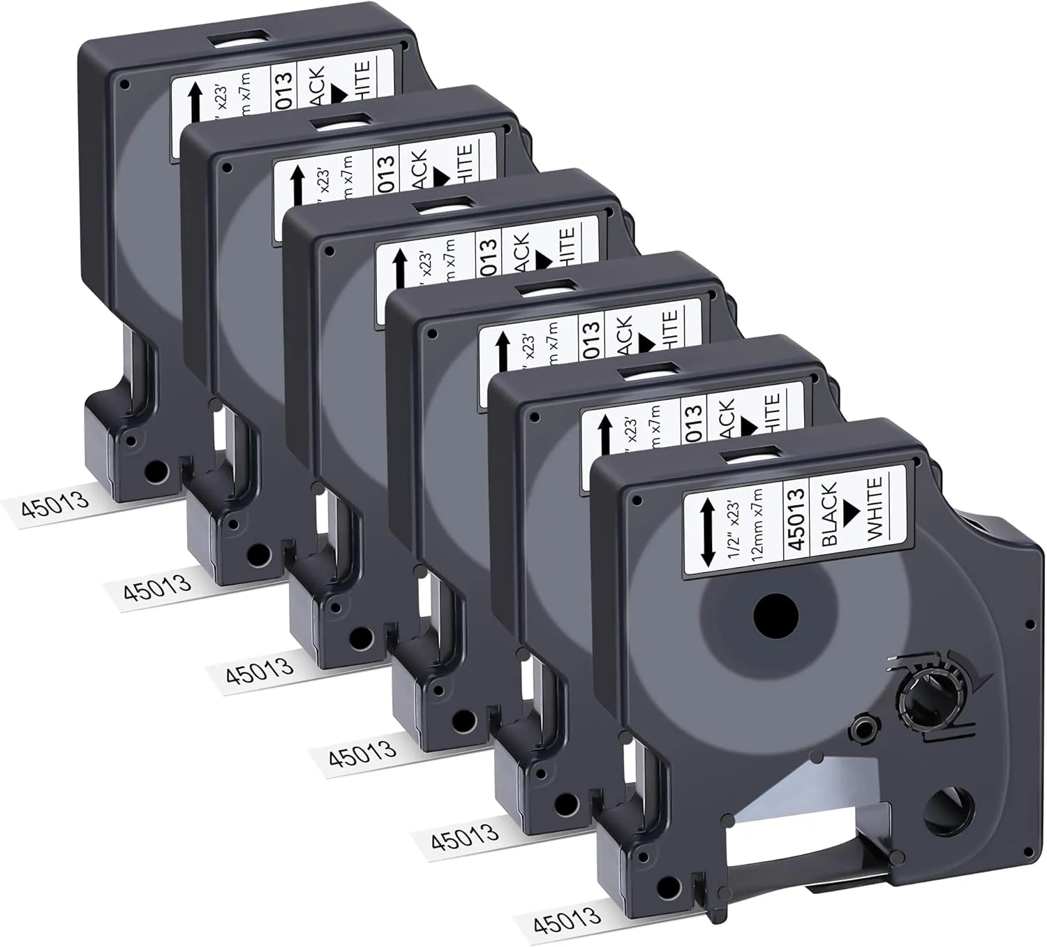 6-Pack Dymo D1 Label Tape 45013 Black on White 1/2 Inch x 23 Feet Compatible for DYMO LabelManager 160 280 210D 360D 420P Wireless PnP 220P 260P 500TS 450DUO