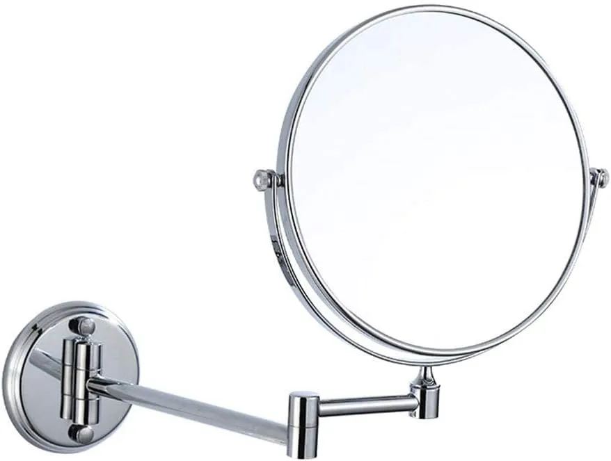 8-Inch Wall Mounted Makeup Mirror, 3X Magnification Two-Sided 360° Swivel Adjustable Height Cosmetic Extendable Bathroom Round Shape Vanity Mirror Chrome,6inchsquarebottom ( Color : 8inchroundbottom )