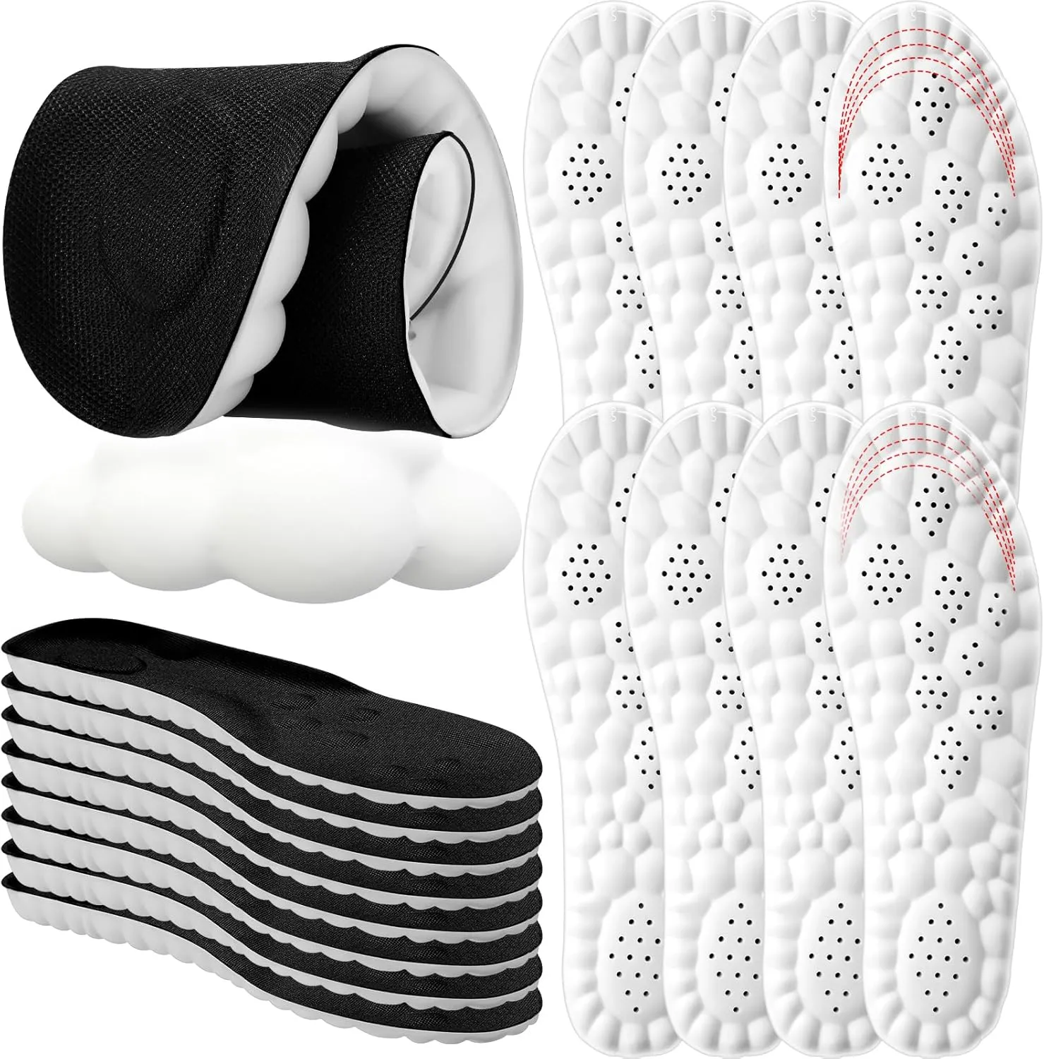8 Pairs 4D Cloud Insoles for Men Soft Memory Foam Cushioning Cloud Insoles US M 7.5 to 10.5 4D Sports Shoes Insoles Shock Absorption with Arch Support for Foot Pain Relief Plantar Fasciitis