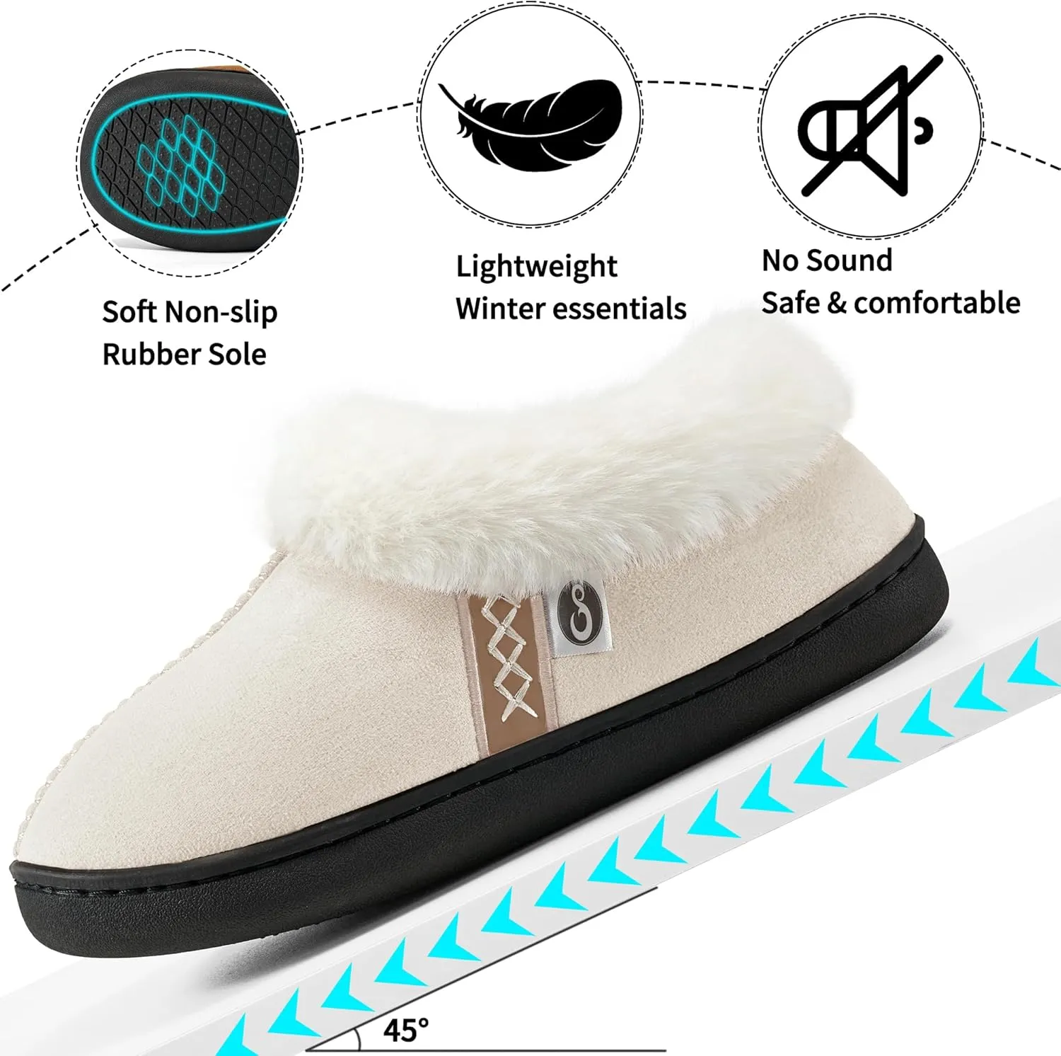 Ablanczoom Slippers for Women House Shoes: Comfy Memory Foam Slippers with Fuzzy Faux Fur Collar Non-skid Rubber Sole Indoor/Outdoor