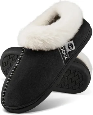 Ablanczoom Slippers for Women House Shoes: Comfy Memory Foam Slippers with Fuzzy Faux Fur Collar Non-skid Rubber Sole Indoor/Outdoor