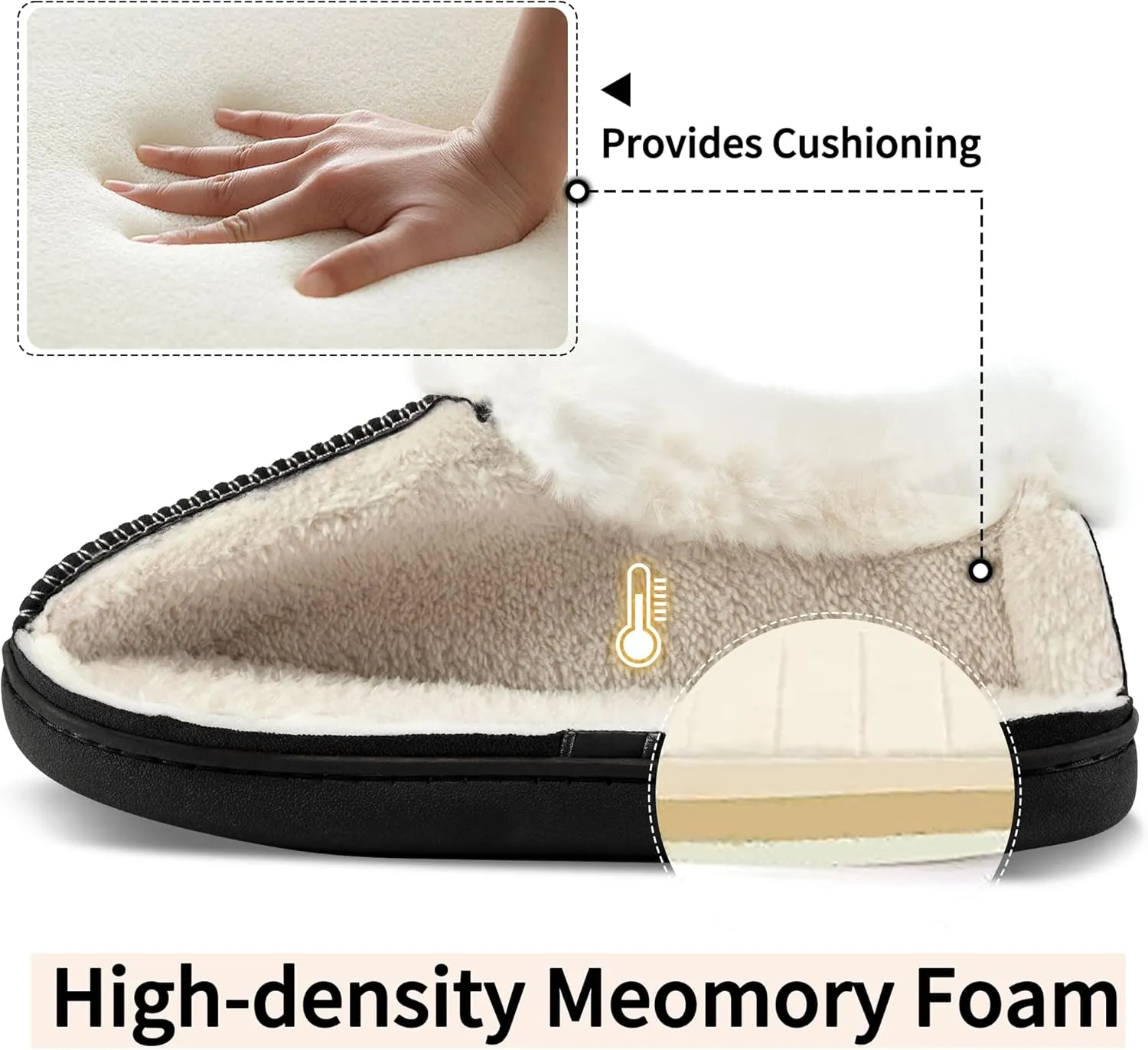 Ablanczoom Slippers for Women House Shoes: Comfy Memory Foam Slippers with Fuzzy Faux Fur Collar Non-skid Rubber Sole Indoor/Outdoor