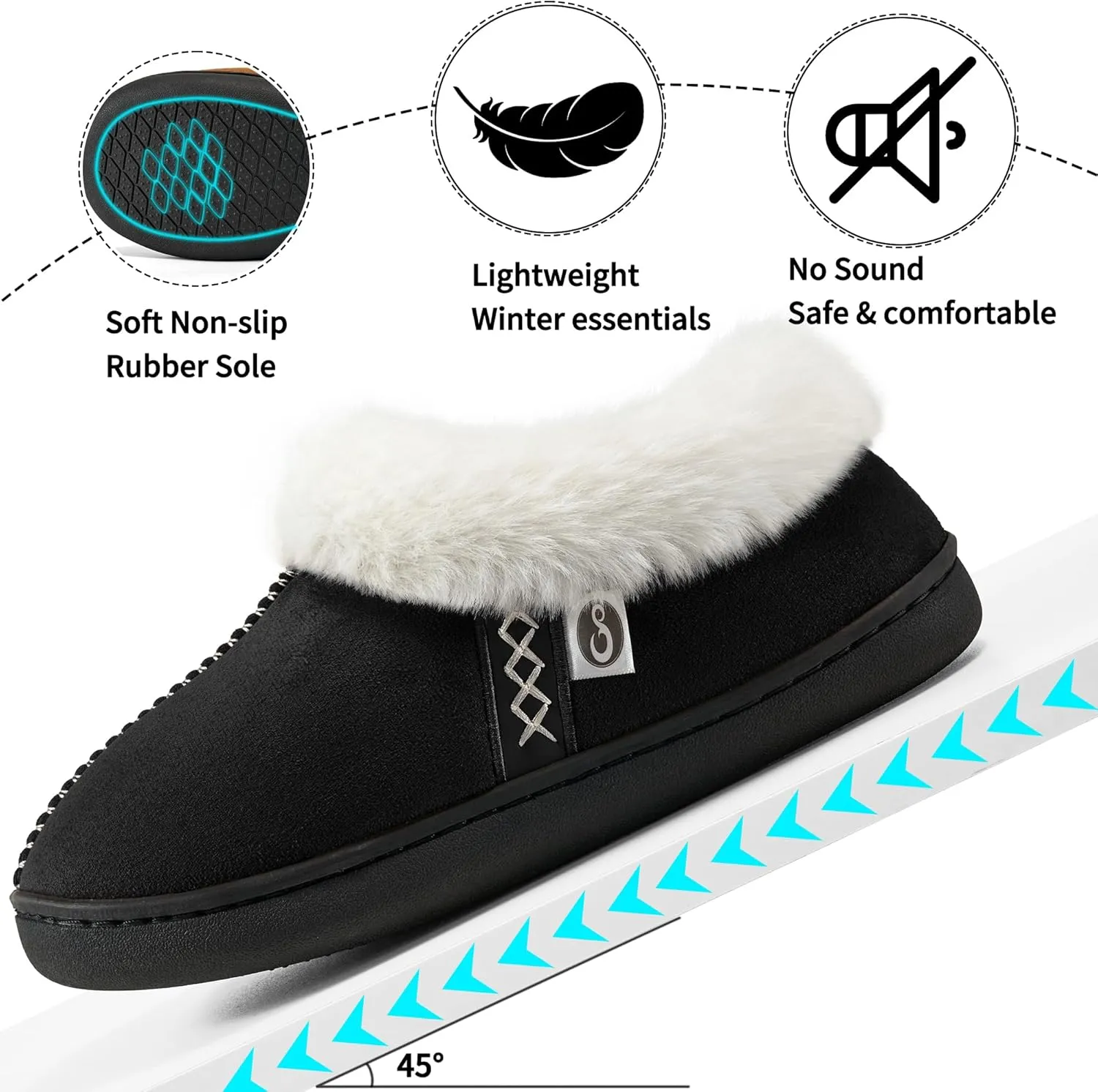 Ablanczoom Slippers for Women House Shoes: Comfy Memory Foam Slippers with Fuzzy Faux Fur Collar Non-skid Rubber Sole Indoor/Outdoor