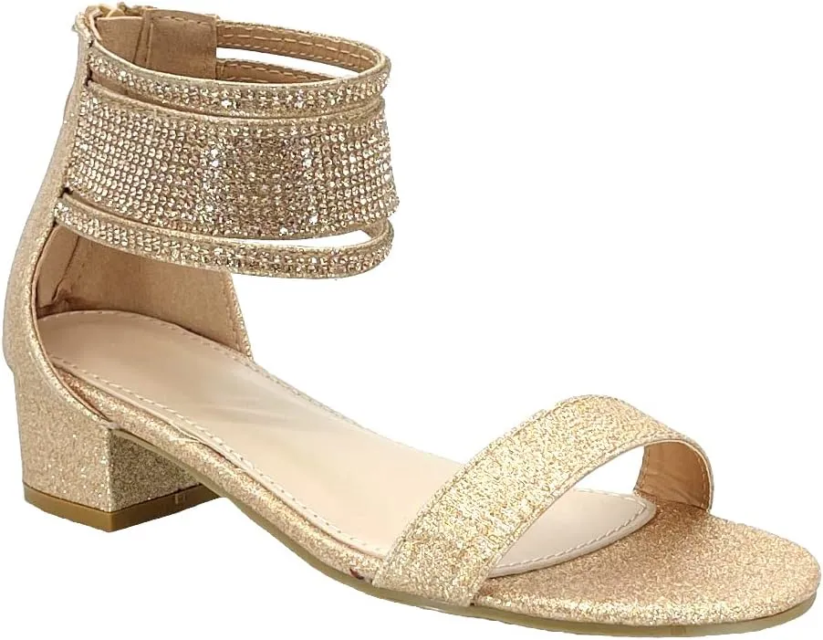 ABSOLEX Girl's Fashion Open Toe Ankle Strap Dressy/Party Low Chunky Block Heel Sandal