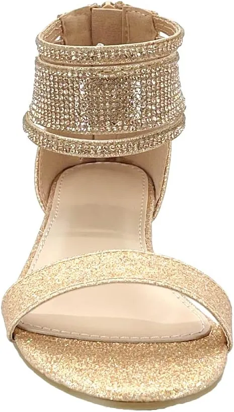 ABSOLEX Girl's Fashion Open Toe Ankle Strap Dressy/Party Low Chunky Block Heel Sandal