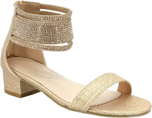 ABSOLEX Girl's Fashion Open Toe Ankle Strap Dressy/Party Low Chunky Block Heel Sandal