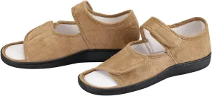 Adjustable Memory Foam Slippers, Hook and Loop Adjustable Closure, Rubber Outsoles – Beige, Medium
