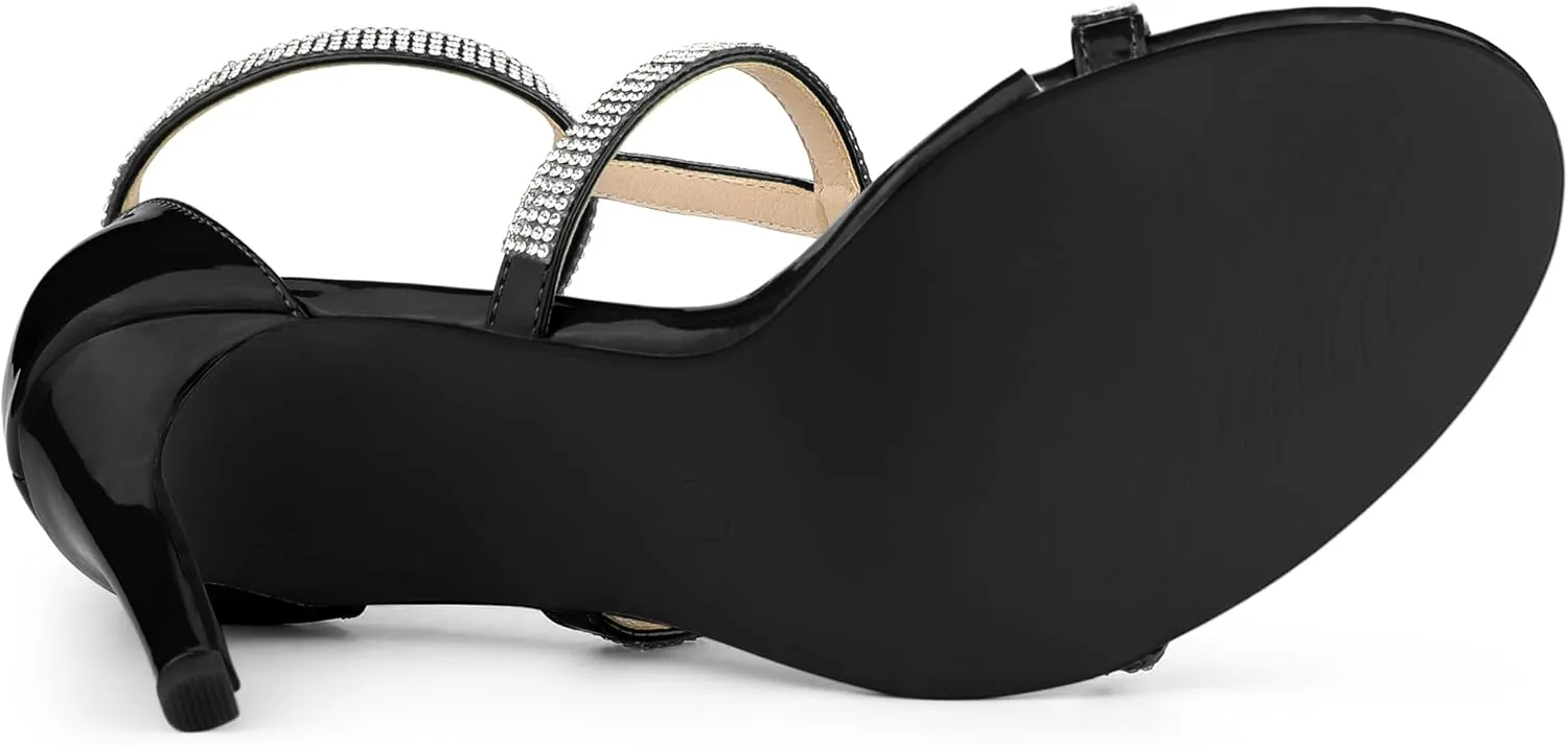 Allegra K Women's Rhinestone Ankle Strap Stiletto High Heel Sandals