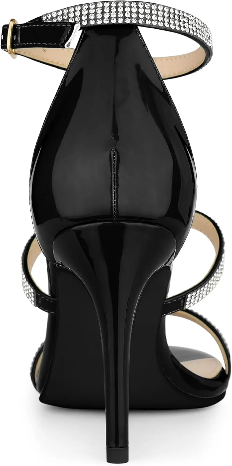 Allegra K Women's Rhinestone Ankle Strap Stiletto High Heel Sandals