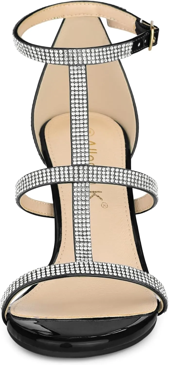 Allegra K Women's Rhinestone Ankle Strap Stiletto High Heel Sandals