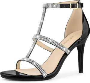 Allegra K Women's Rhinestone Ankle Strap Stiletto High Heel Sandals