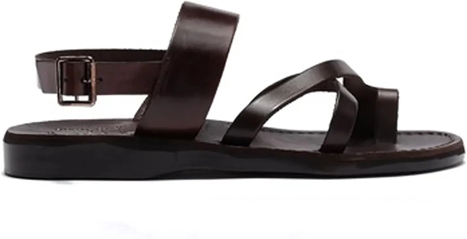 Amos - Leather Ankle Strap Flat Sandal - Mens Sandals