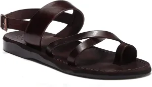 Amos - Leather Ankle Strap Flat Sandal - Mens Sandals