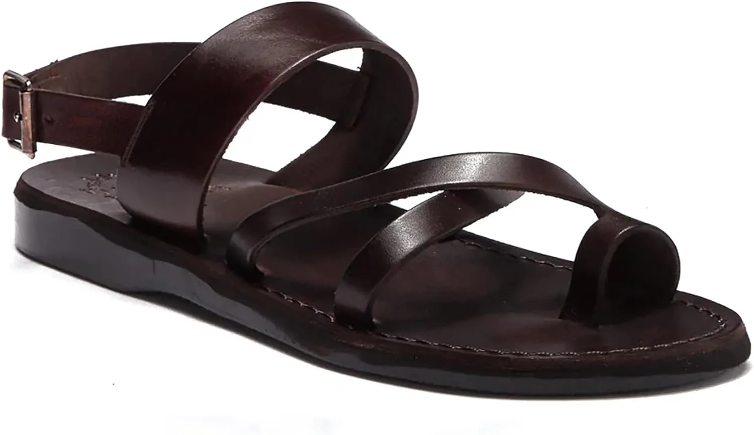 Amos - Leather Ankle Strap Flat Sandal - Mens Sandals
