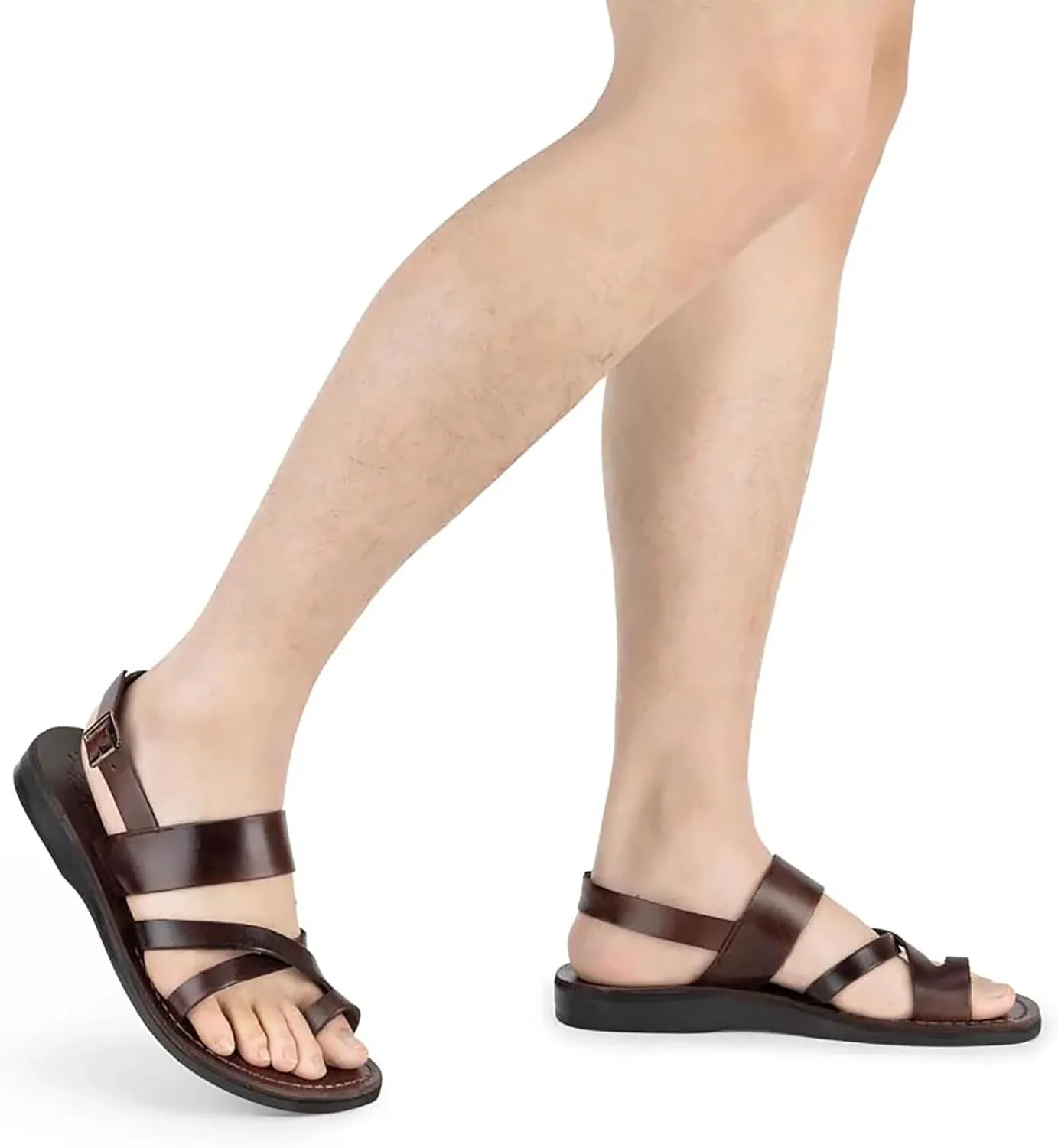 Amos - Leather Ankle Strap Flat Sandal - Mens Sandals