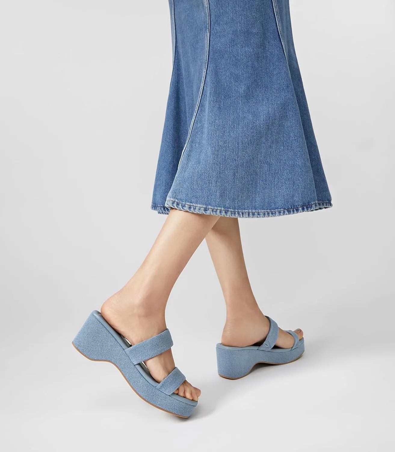 Arromic Platform Wedge Sandals Women Open Toe Slip on Two Strap Chunky Heeled Sandal for Summer Casual Dressy