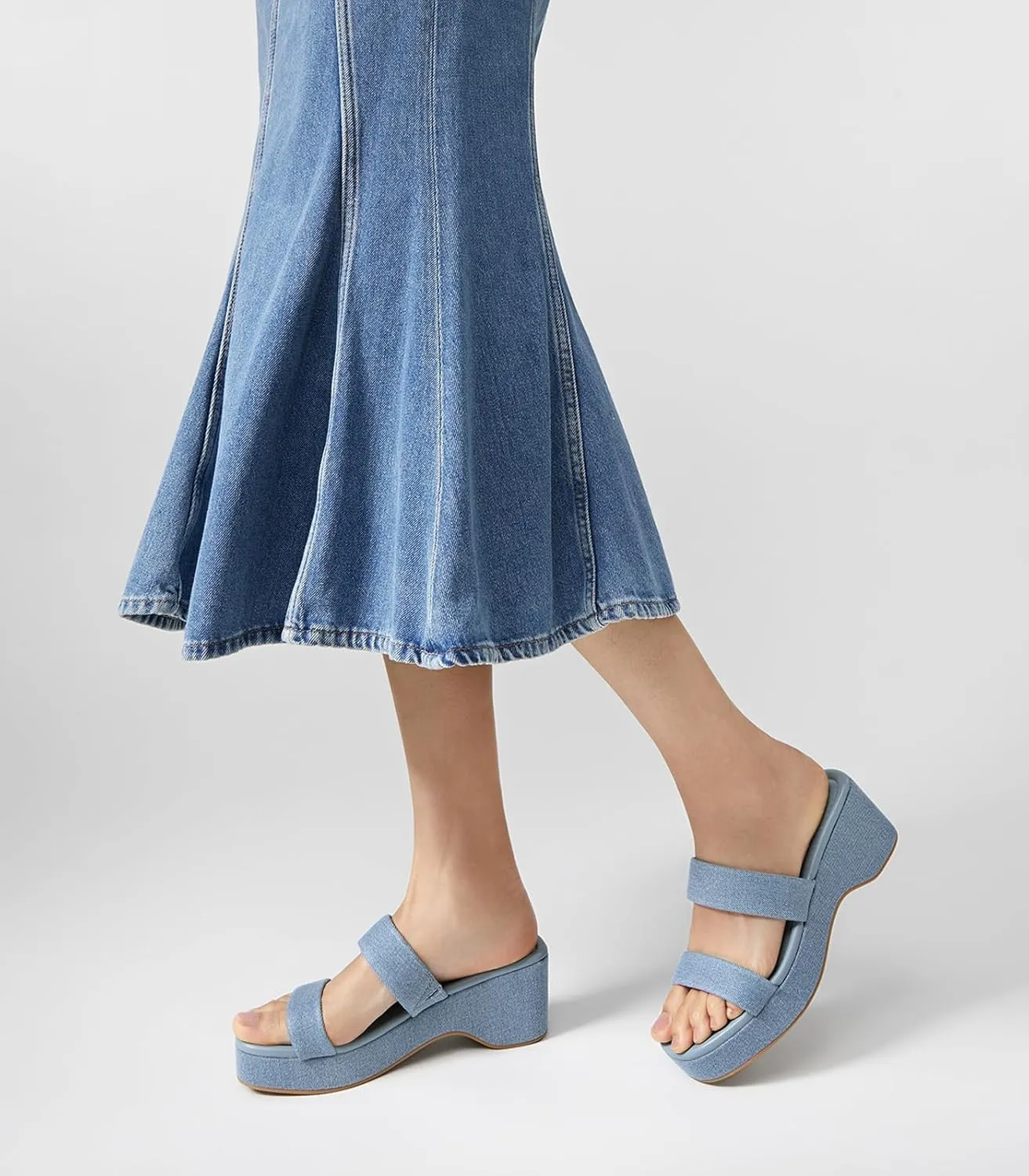 Arromic Platform Wedge Sandals Women Open Toe Slip on Two Strap Chunky Heeled Sandal for Summer Casual Dressy