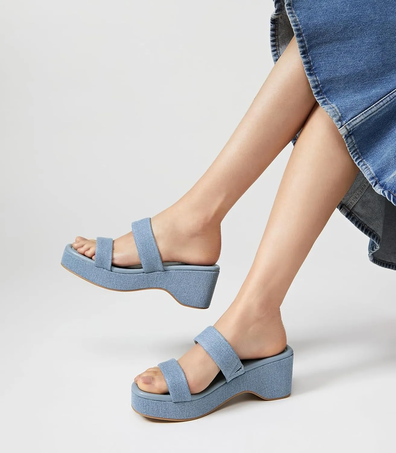 Arromic Platform Wedge Sandals Women Open Toe Slip on Two Strap Chunky Heeled Sandal for Summer Casual Dressy