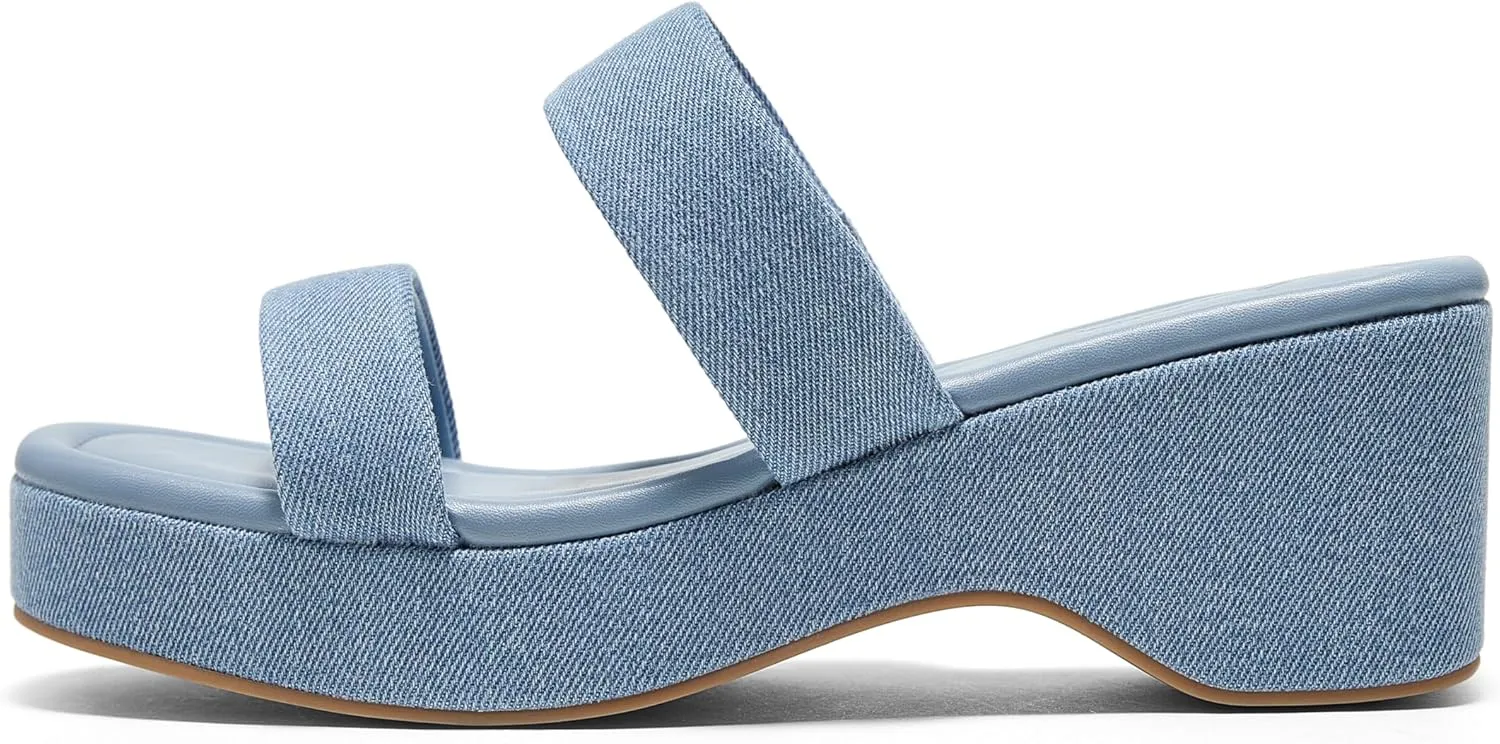 Arromic Platform Wedge Sandals Women Open Toe Slip on Two Strap Chunky Heeled Sandal for Summer Casual Dressy