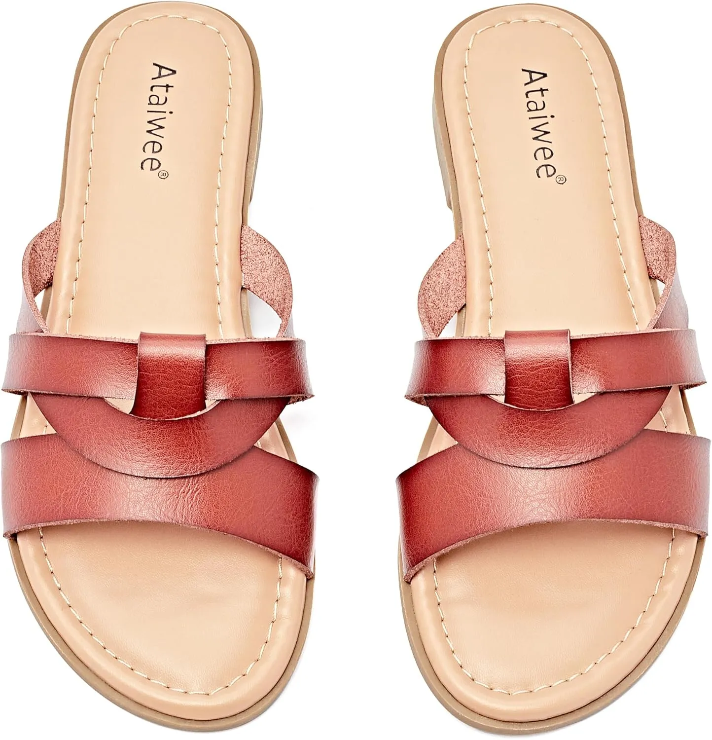 Ataiwee Women's Flat Slide Sandals - Fashion Slip On Flat Summer Shoes.