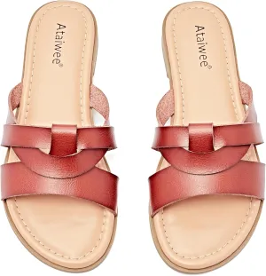 Ataiwee Women's Flat Slide Sandals - Fashion Slip On Flat Summer Shoes.