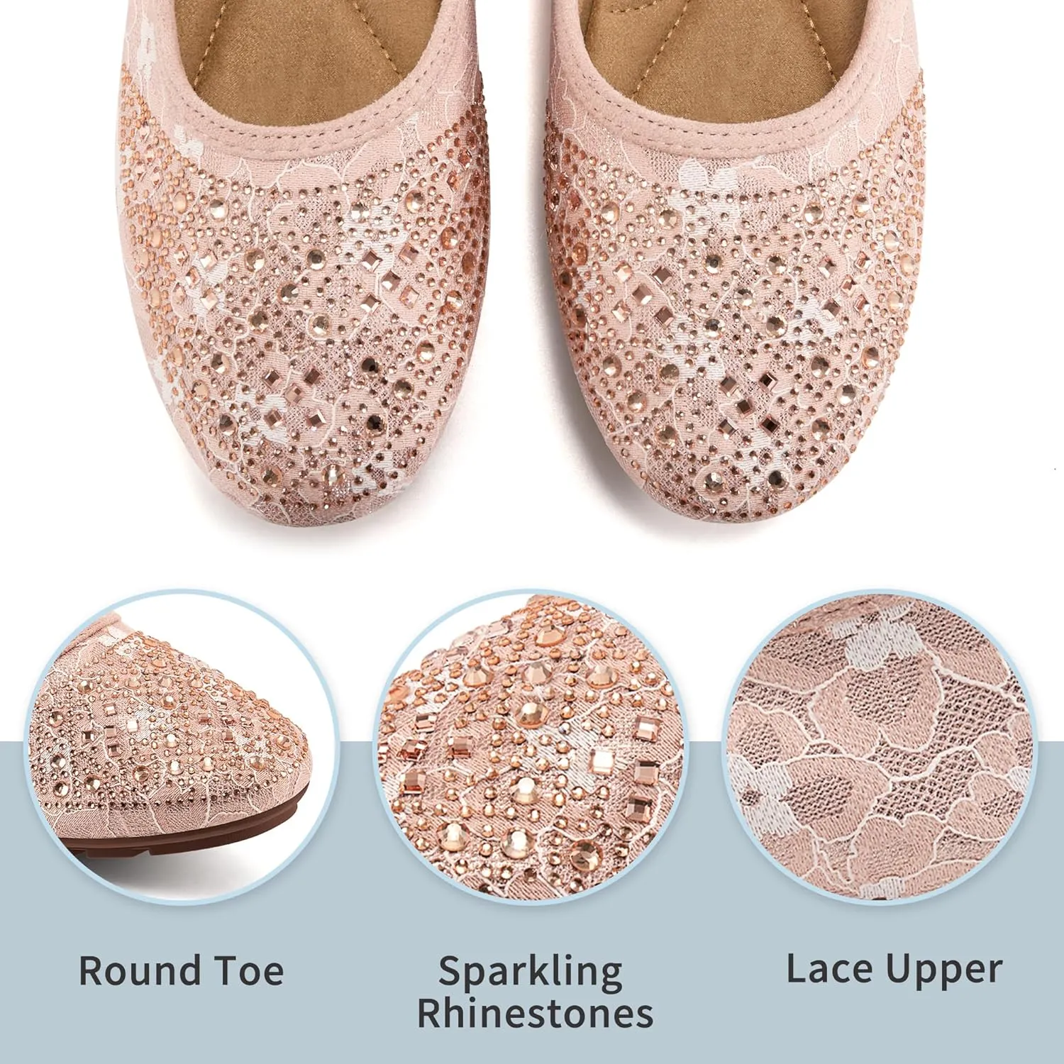 Ballet Flats for Women Dressy : Comfortable Dress Rhinestone Lace Wedding Flat - Ladies Slip On Walking Office Shoes