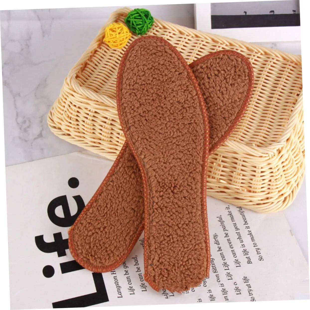 Beaupretty Men's Thermal Boot Insoles Thickened Shoe Inserts Alpaca Wool Winter Warm Breathable Anti-Slip Size 40