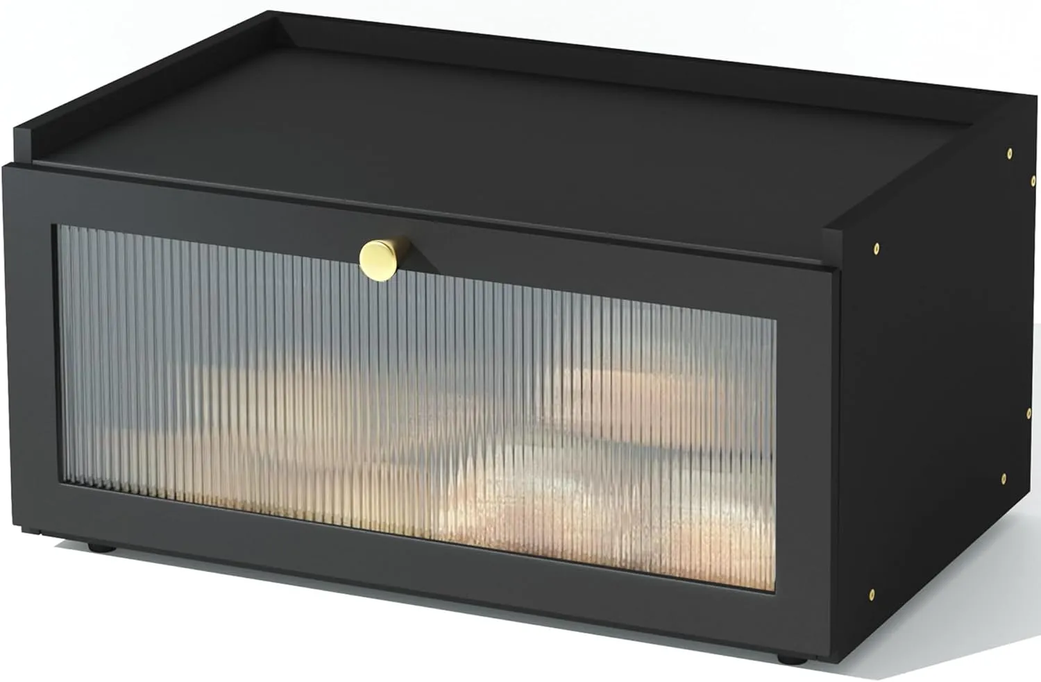 Black Bread Box for Kitchen Countertop-Large Modern bamboo Bread box with Window Bread Storage Container