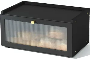 Black Bread Box for Kitchen Countertop-Large Modern bamboo Bread box with Window Bread Storage Container