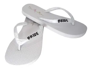 Black Glitter on White Flat BRIDE Flip Flops with Sparkle Lettering
