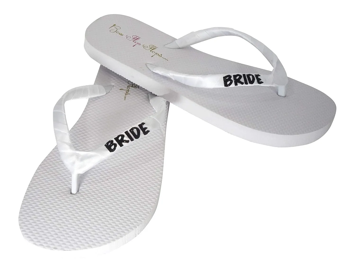Black Glitter on White Flat BRIDE Flip Flops with Sparkle Lettering