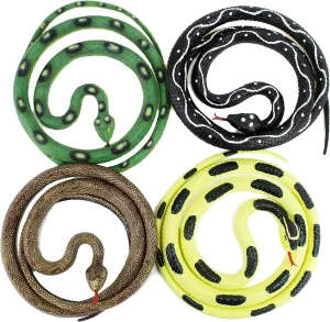 Boley Jumbo Snakes - 4 Pack 52" Long Realistic Rubber Snake Toy Set - Python, Rattlesnake, Garden Snake, Cobra - Fake Snake Prank Toys and Party Favors for Kids