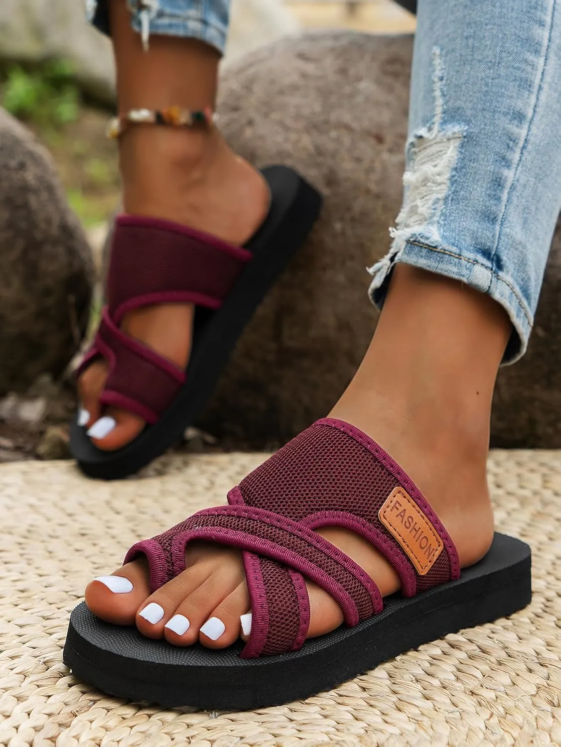 Breathable Mesh Sports Sandals, Women’s Open Toe Beach Casual Walking Shoe Summer Flat Slipper