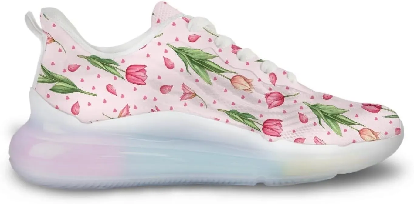 Breathable Walking Shoe Fashion Atmospheric Cushion Running Shoes for Women Comfort Soft Rubber Sole Non Slip Shoes for Gym Size 6-11 White Sole