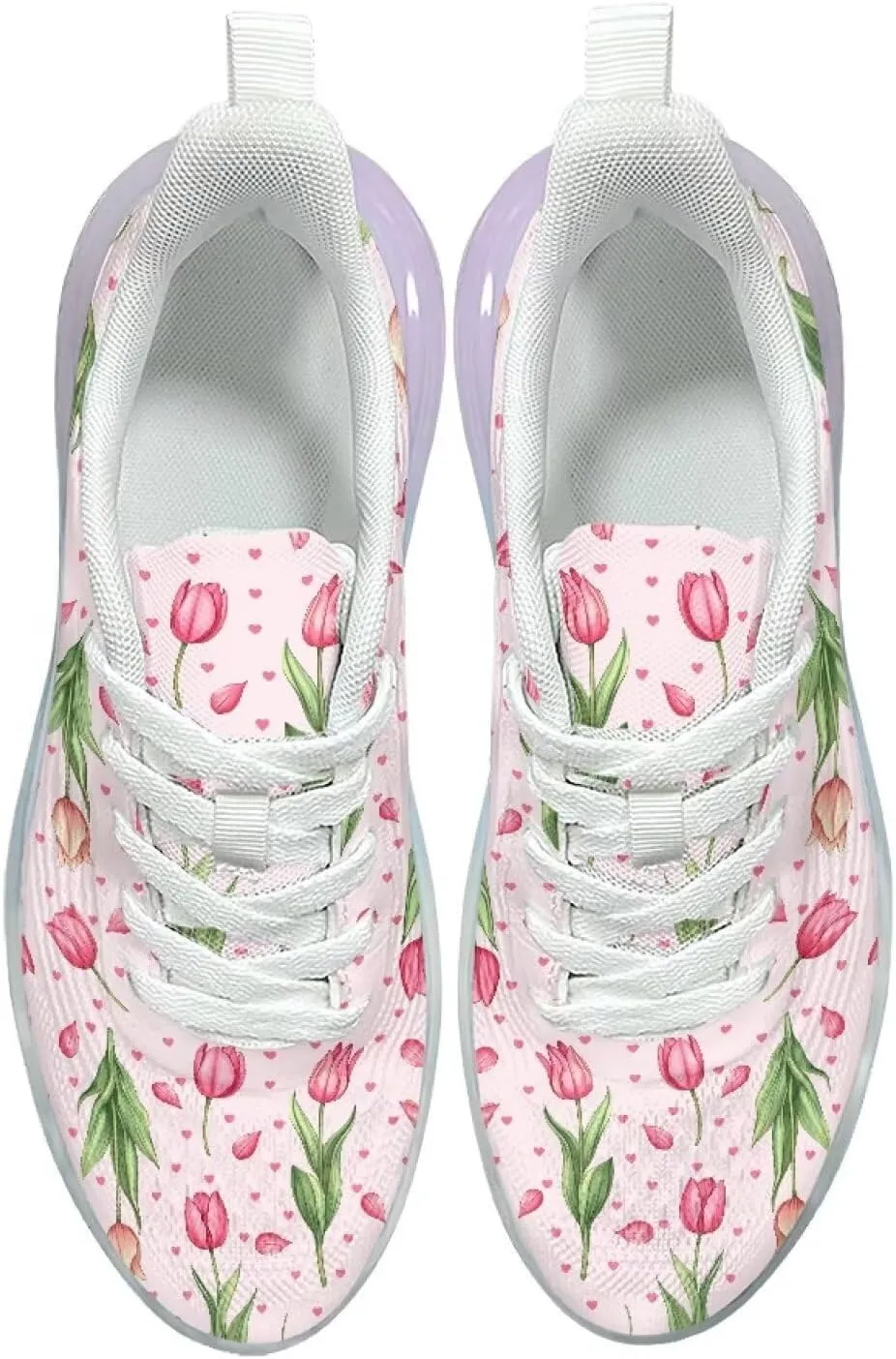 Breathable Walking Shoe Fashion Atmospheric Cushion Running Shoes for Women Comfort Soft Rubber Sole Non Slip Shoes for Gym Size 6-11 White Sole