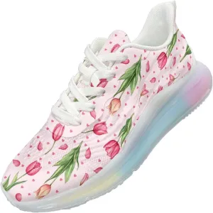 Breathable Walking Shoe Fashion Atmospheric Cushion Running Shoes for Women Comfort Soft Rubber Sole Non Slip Shoes for Gym Size 6-11 White Sole