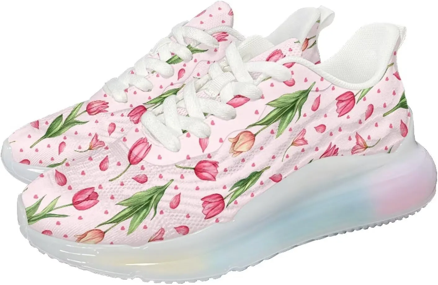 Breathable Walking Shoe Fashion Atmospheric Cushion Running Shoes for Women Comfort Soft Rubber Sole Non Slip Shoes for Gym Size 6-11 White Sole