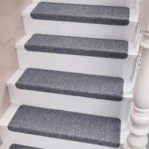 Bullnose Carpet Stair Treads Non Slip for Wooden Steps Indoor - Sisal Anti Slip Stair Mats Self Adhesive Staircase Step Covers for Wood Steps - 9.44 x 29.5 x 1.9 inch,Grey, Set of 7