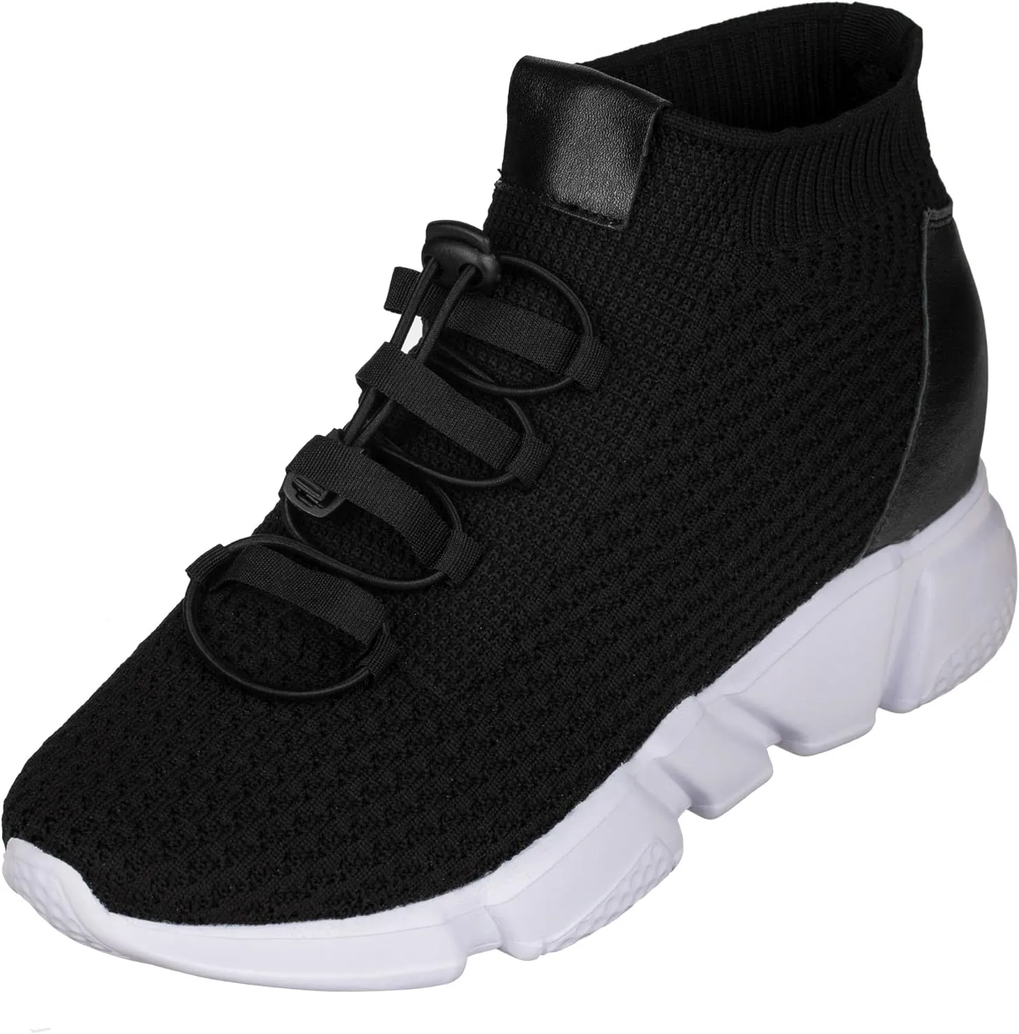 CALTO Men's Invisible Height Increasing Elevator Shoes - Black Kintted Ultra Lightweight Slip-on Sporty Trainer Sneakers - 3.2 Inches Taller - H1721 - Size 8 D(M) US