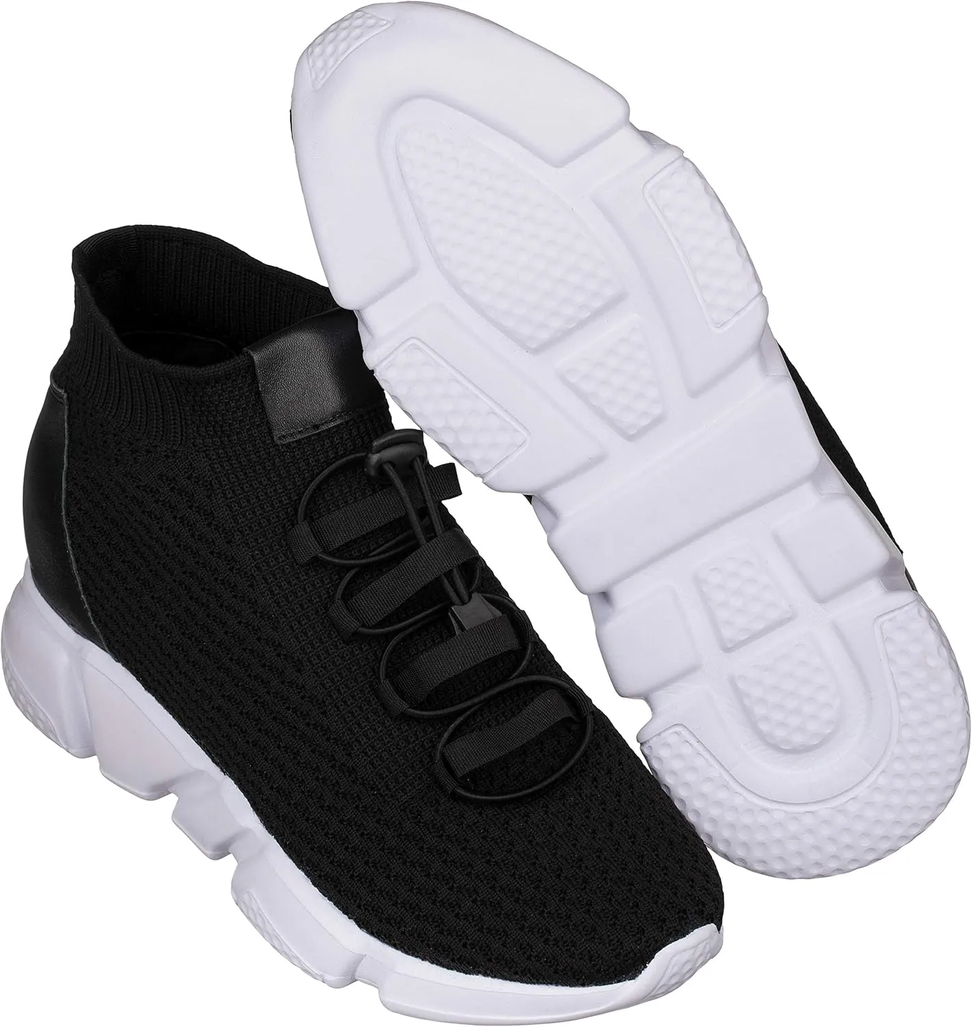 CALTO Men's Invisible Height Increasing Elevator Shoes - Black Kintted Ultra Lightweight Slip-on Sporty Trainer Sneakers - 3.2 Inches Taller - H1721 - Size 8 D(M) US