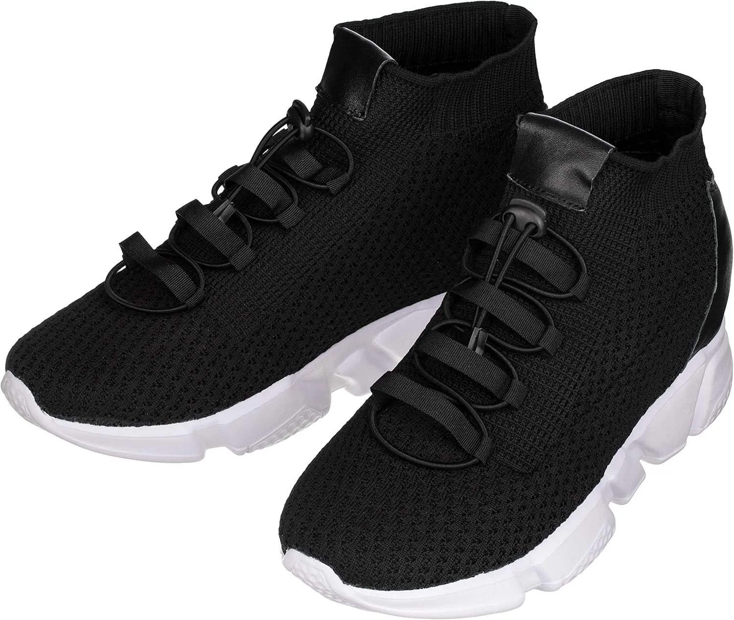 CALTO Men's Invisible Height Increasing Elevator Shoes - Black Kintted Ultra Lightweight Slip-on Sporty Trainer Sneakers - 3.2 Inches Taller - H1721 - Size 8 D(M) US