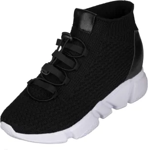 CALTO Men's Invisible Height Increasing Elevator Shoes - Black Kintted Ultra Lightweight Slip-on Sporty Trainer Sneakers - 3.2 Inches Taller - H1721 - Size 8 D(M) US