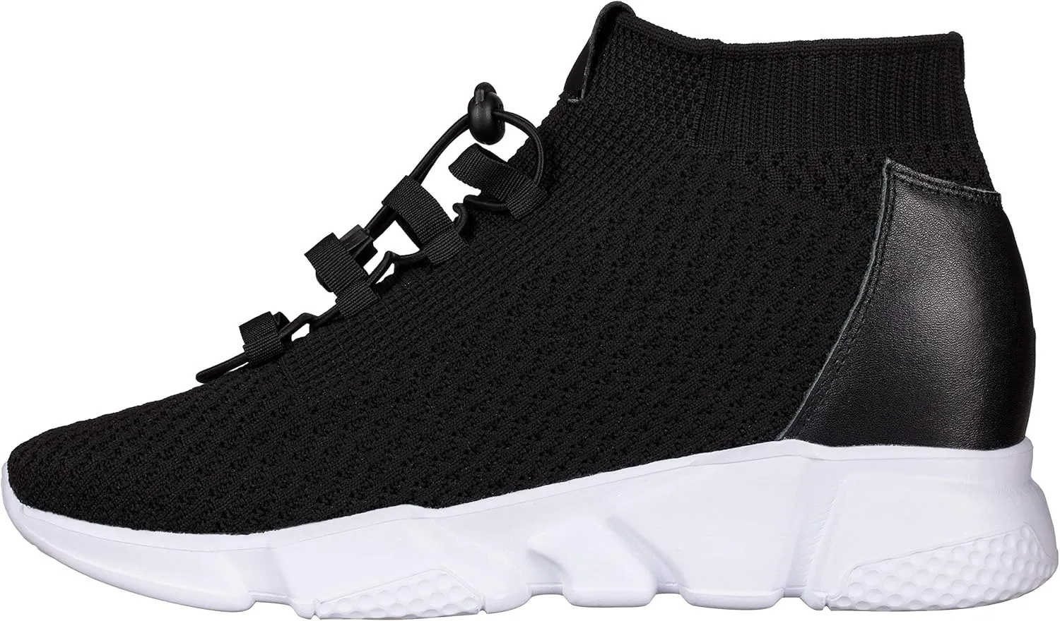 CALTO Men's Invisible Height Increasing Elevator Shoes - Black Kintted Ultra Lightweight Slip-on Sporty Trainer Sneakers - 3.2 Inches Taller - H1721 - Size 8 D(M) US