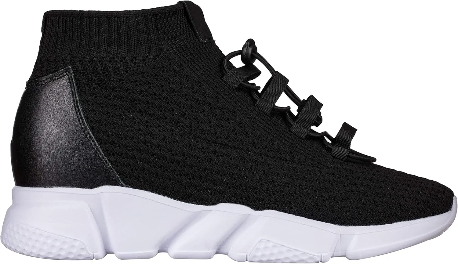 CALTO Men's Invisible Height Increasing Elevator Shoes - Black Kintted Ultra Lightweight Slip-on Sporty Trainer Sneakers - 3.2 Inches Taller - H1721 - Size 8 D(M) US