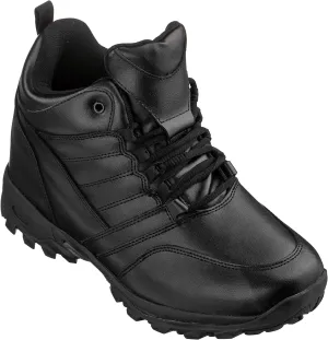 CALTO Men's Invisible Height Increasing Elevator Shoes - Black Leather Lightweight Trainer Sneakers - 4.5 Inches Taller - FD003 - Size 6 D(M) US