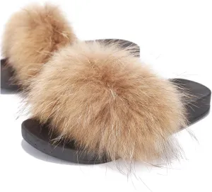 Cape Robbin Flurry Footbed Pool Slide Fluffy Slippers Tan Slip On Mules Slides