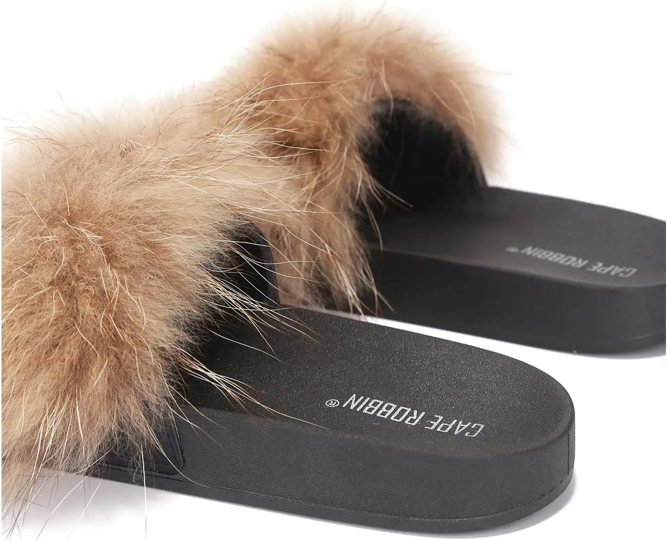 Cape Robbin Flurry Footbed Pool Slide Fluffy Slippers Tan Slip On Mules Slides